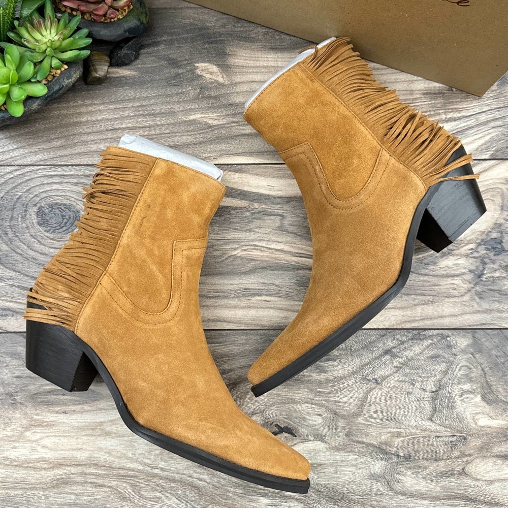 NIB Coconuts By Matisse 8M Saddle Suede Leather Fringe Western Booties